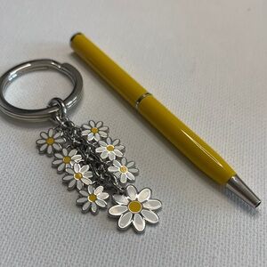 Coach Silver Daisy Keychain with Yellow Accents and Coach Pen